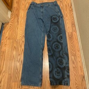 Men's Carhartt Blue Denim Jeans with Subtle Circle Print